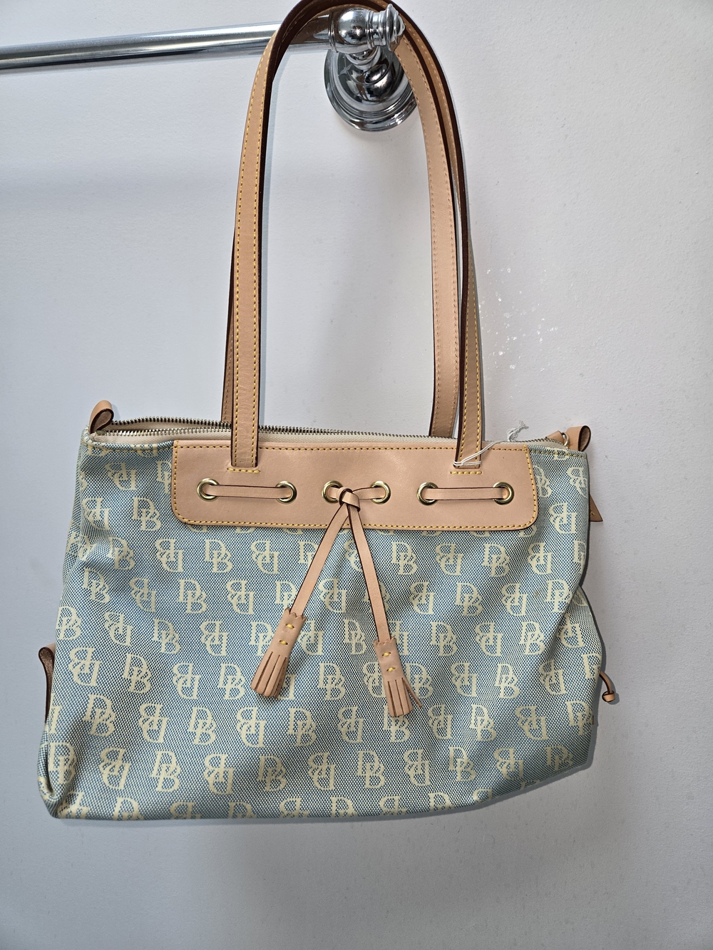Dooney & Bourke Beige Trim Light Blue Monogram Shoulder Bag